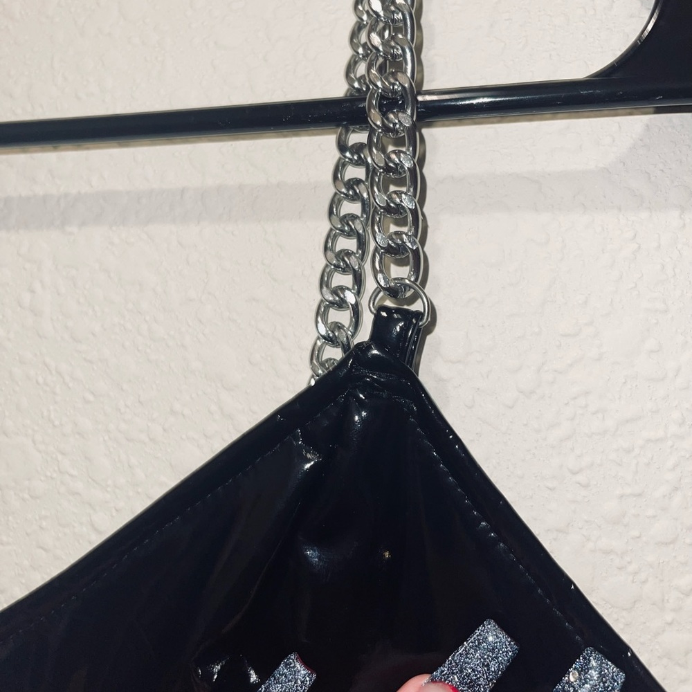 Women Faux Patent Leather Vest Bustier Crop Tops Punk Strap Shiny Zip Chain